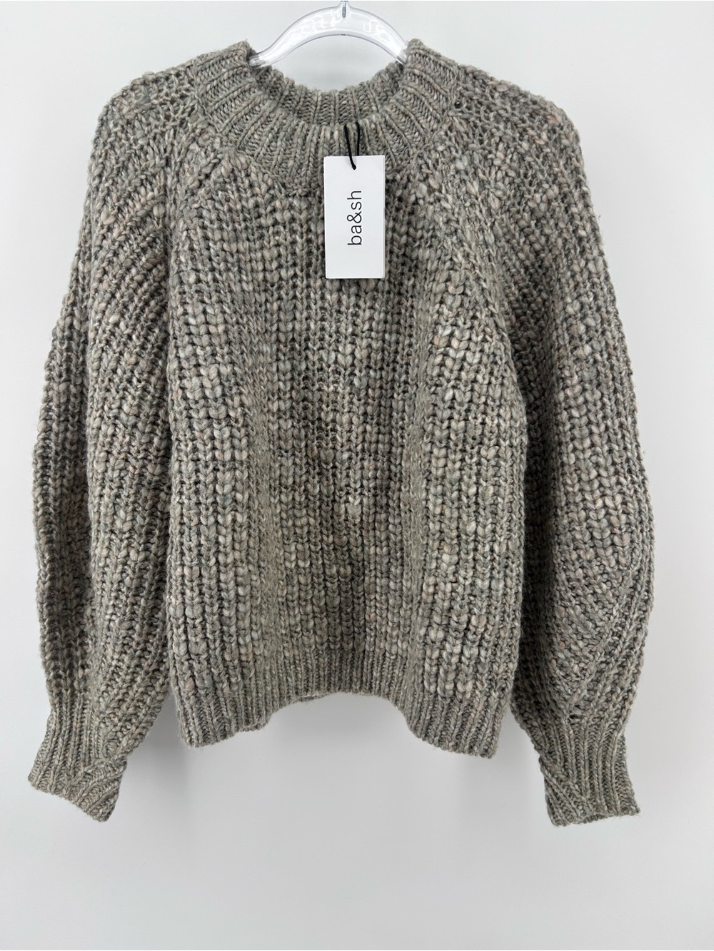 ba&sh Gray Chunky Wool Blend Knit Oversized Sweater Sz 1 NWT French Paris US 4